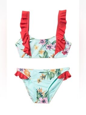 Roxy x Disney Girl's Ariel Heritage Floral Ruffle Bikini Swimsuit Set 7 Bathing